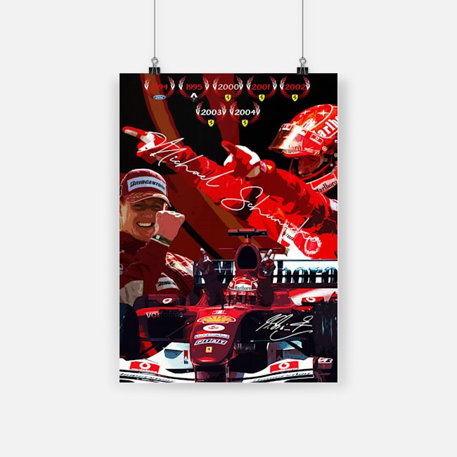 F1 driver michael schumacher with his ferrari poster - a1