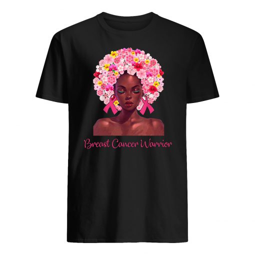 Floral black woman breast cancer warrior mens shirt
