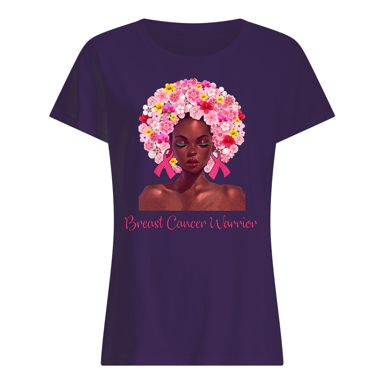 Floral black woman breast cancer warrior womens shirt