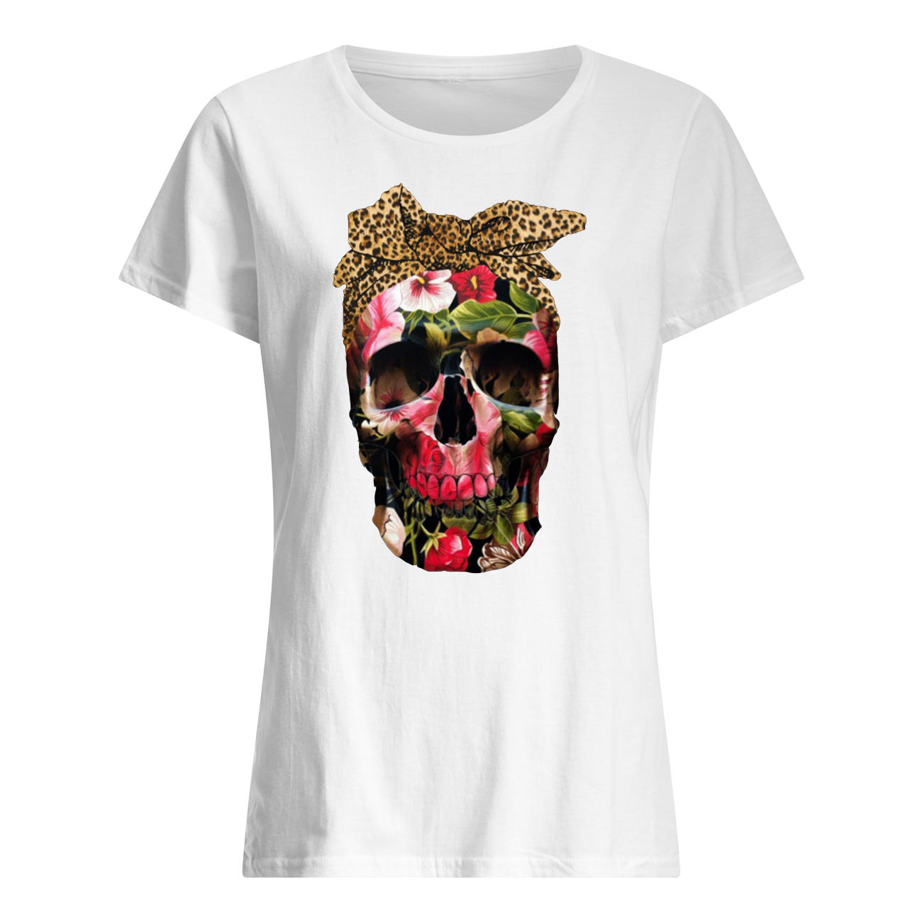 Floral skull leopard womens shirt