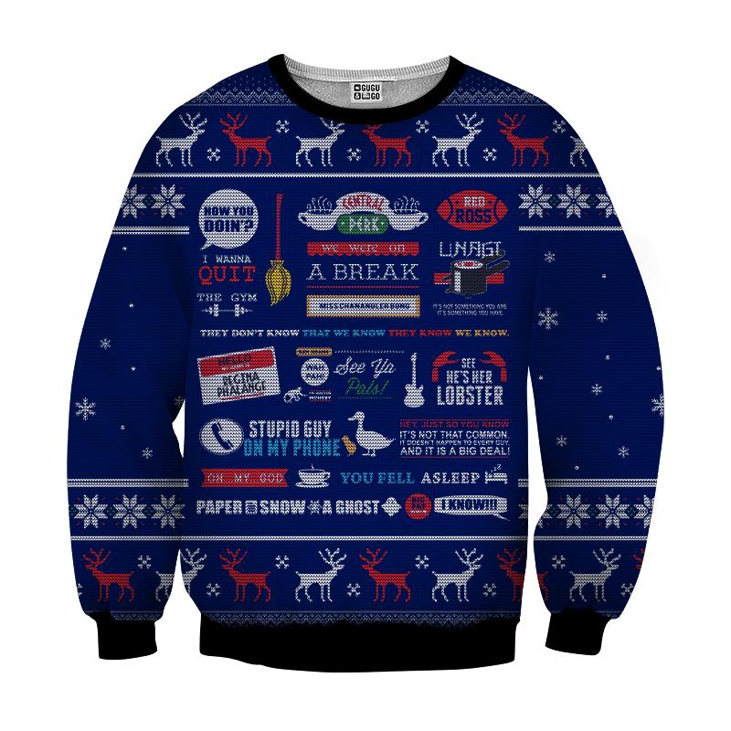 Friends tv show full quotes 3d ugly sweater - navy
