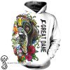 Great dane day of the dead sugar skull dog 3d hoodie