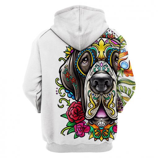 Great dane day of the dead sugar skull dog 3d hoodie - back