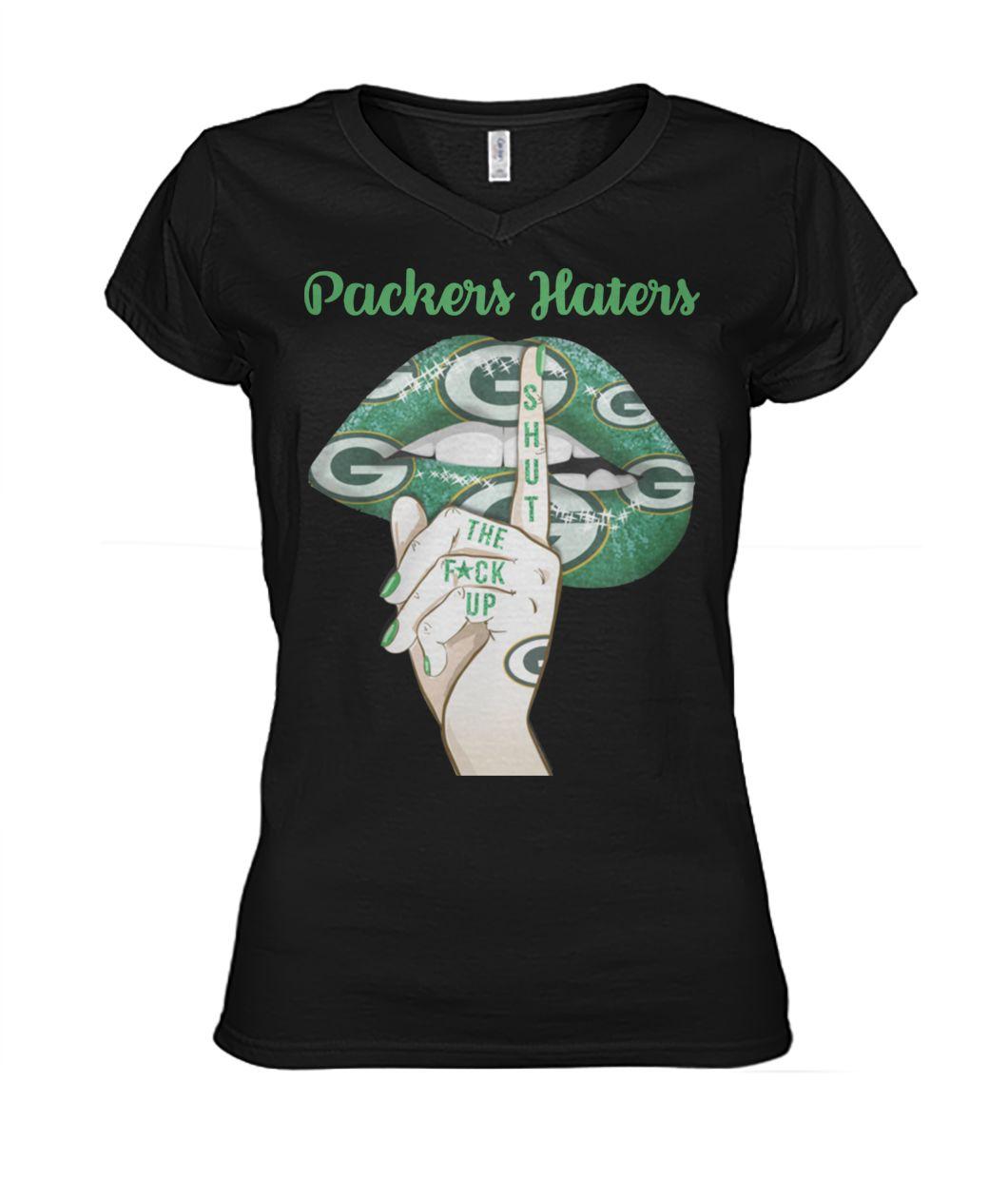 Green bay packers lips packers haters shut the fuck up womens v-neck