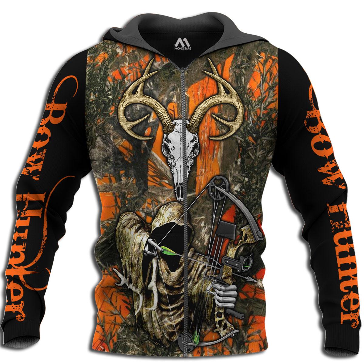 Grim reaper bow hunter camo 3d all over printed zip hoodie