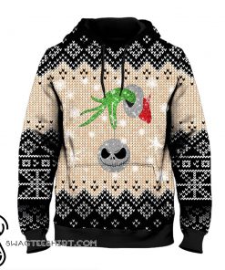 Grinch hand with ornament jack ugly christmas all over print hoodie