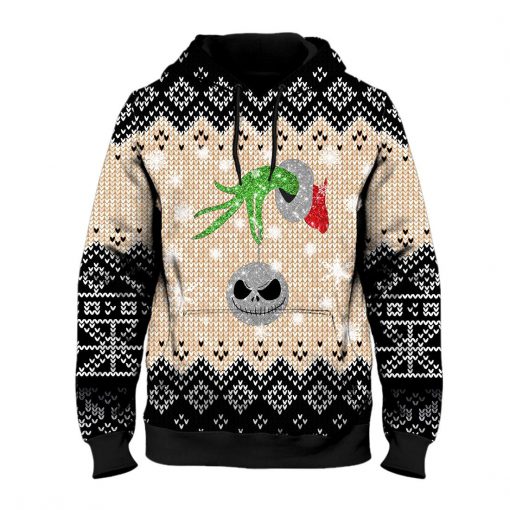 Grinch hand with ornament jack ugly christmas all over print hoodie - maria