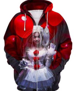 Halloween pennywise the sexy clown girl 3d zip hoodie