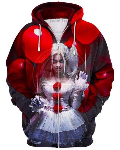 Halloween pennywise the sexy clown girl 3d zip hoodie
