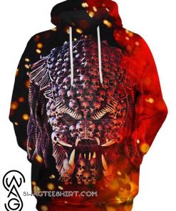 Halloween predator skull on fire 3d hoodie