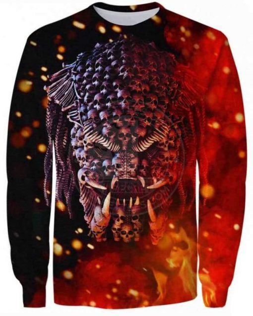 Halloween predator skull on fire 3d sweatshirt
