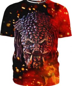 Halloween predator skull on fire 3d t-shirt