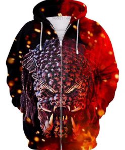 Halloween predator skull on fire 3d zip hoodie