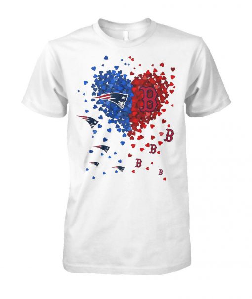 Heart love new england patriots and boston red sox unisex cotton tee