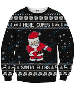 Here comes santa floss ugly christmas sweater - black