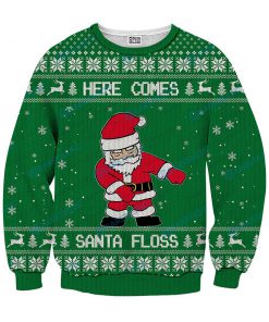 Here comes santa floss ugly christmas sweater - green