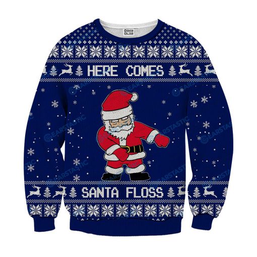 Here comes santa floss ugly christmas sweater - navy