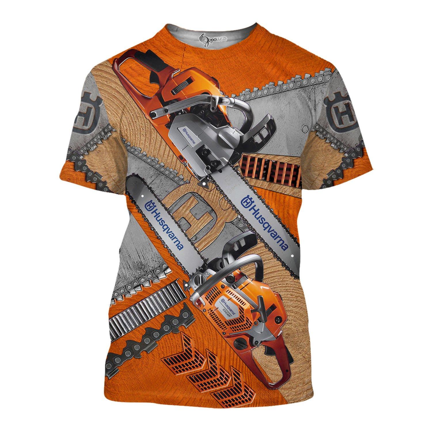 Husqvarna chainsaw 3d all over printed t-shirt