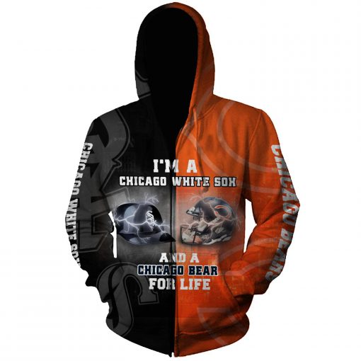 I’m a chicago white sox and a chicago bears for life 3d zip hoodie