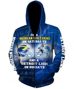 I’m a michigan wolverines on saturdays and a detroit lions on sundays 3d bomber jacket