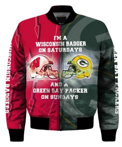 I’m a wisconsin badgers on saturdays and a green bay packers on sundays 3d boomber jacket