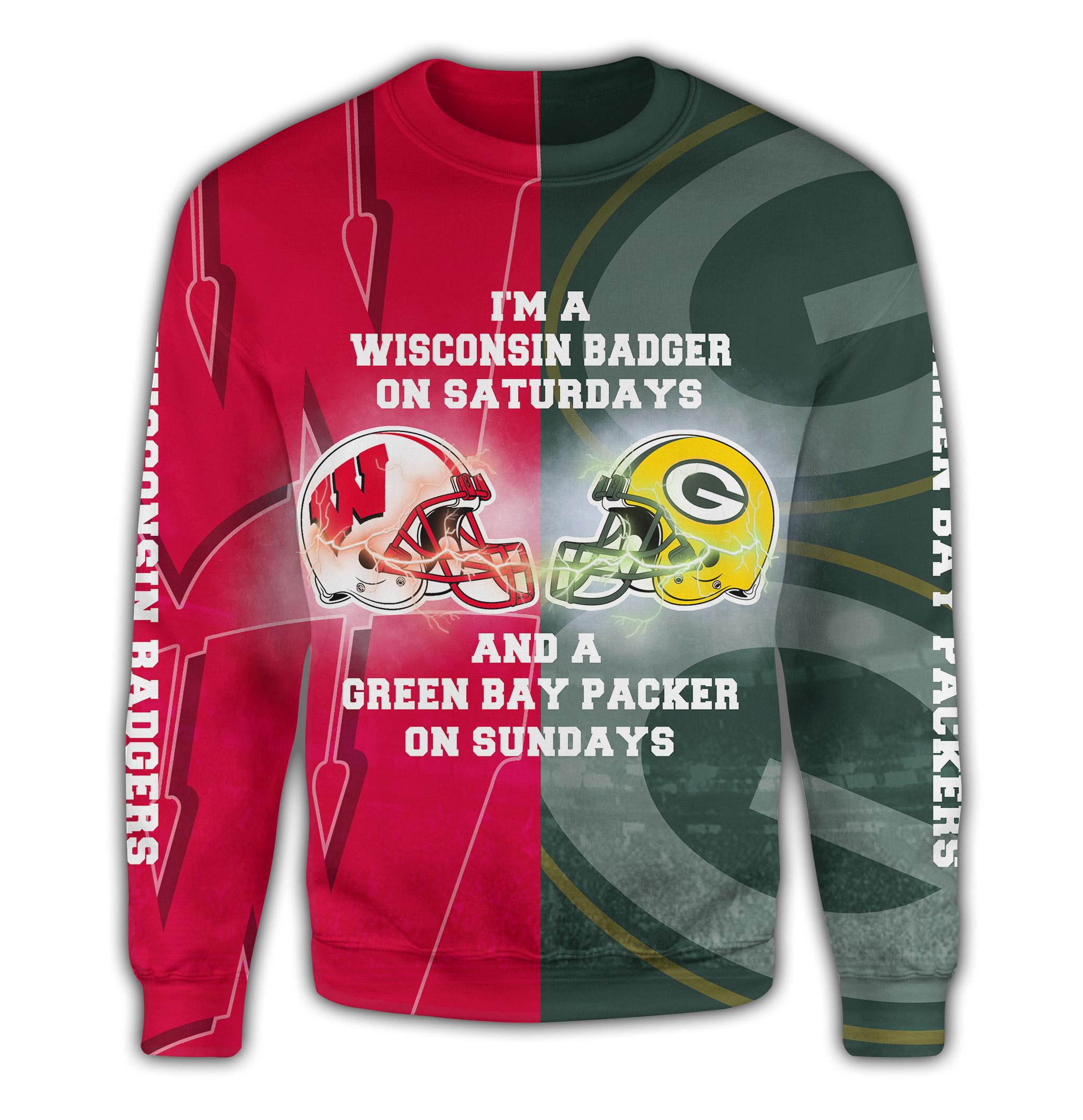 I’m a wisconsin badgers on saturdays and a green bay packers on sundays 3d sweater