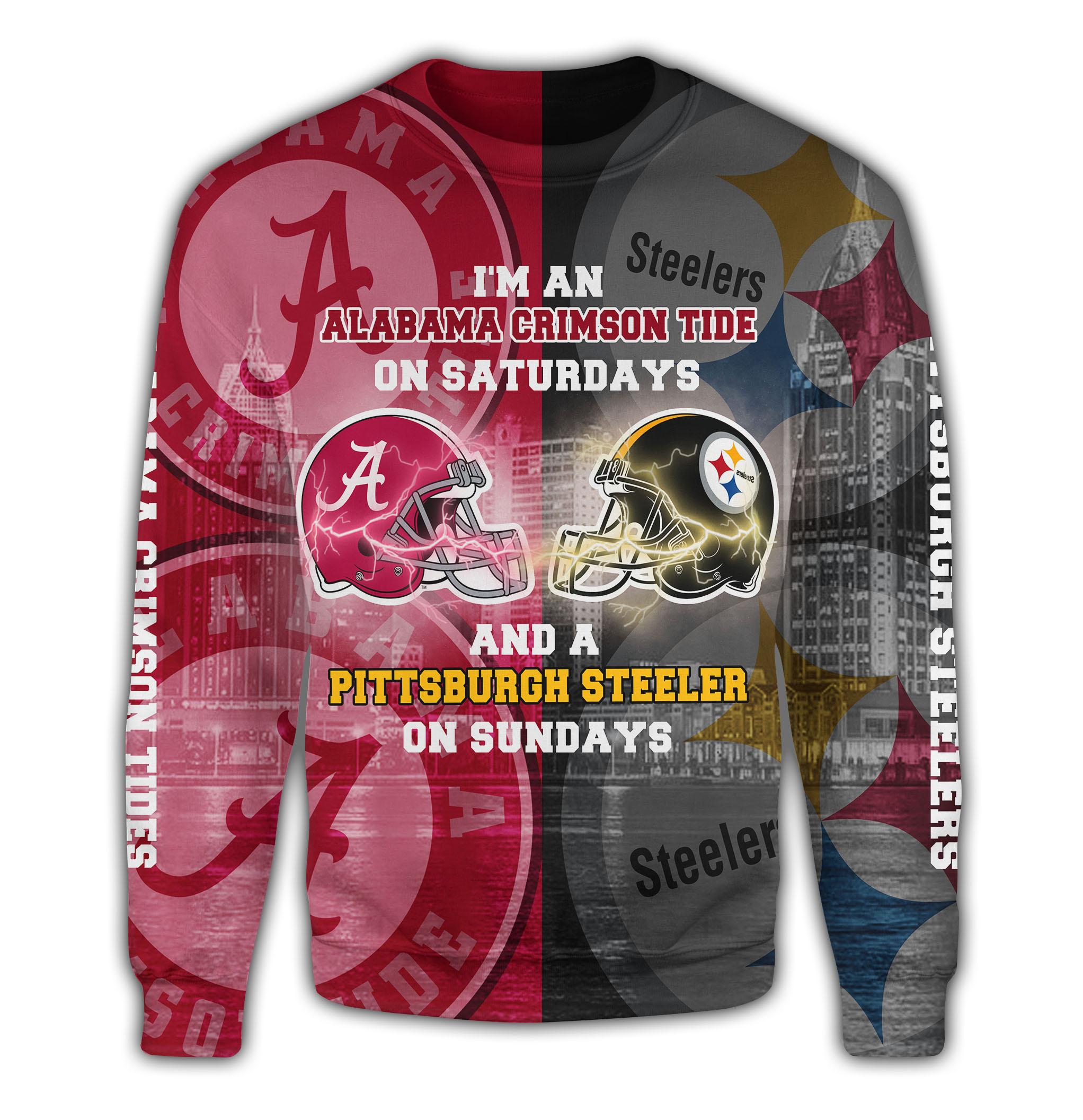 I’m an alabama crimson tide on saturdays and a pittsburgh steelers on sundays 3d sweater