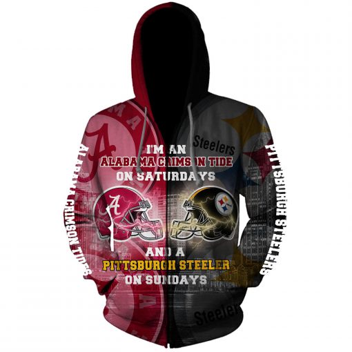 I’m an alabama crimson tide on saturdays and a pittsburgh steelers on sundays 3d zip hoodie
