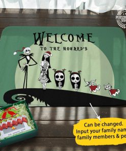 Jack and sally christmas personalized doormat green