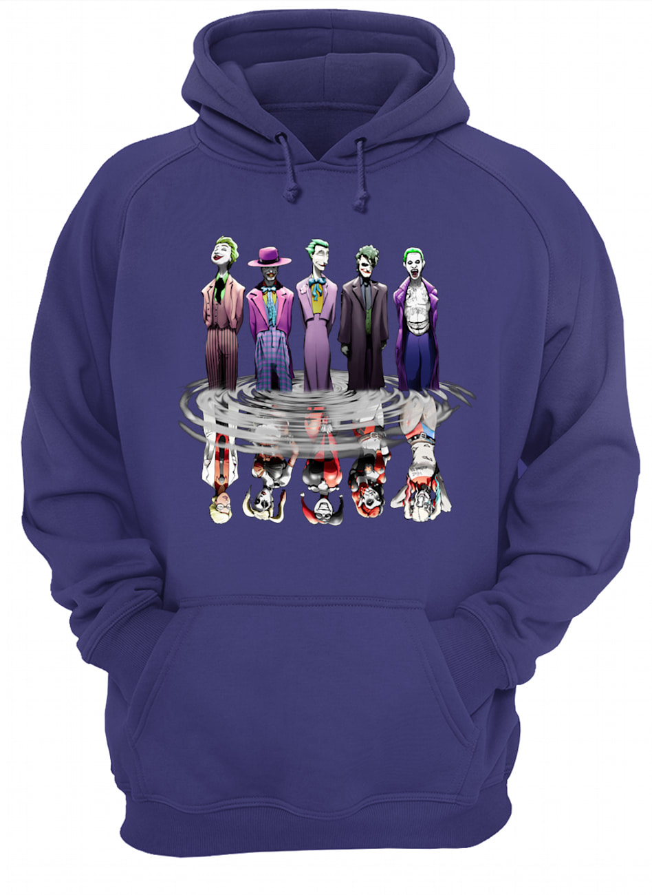 Joker all versions and harley quinn water reflection hoodie