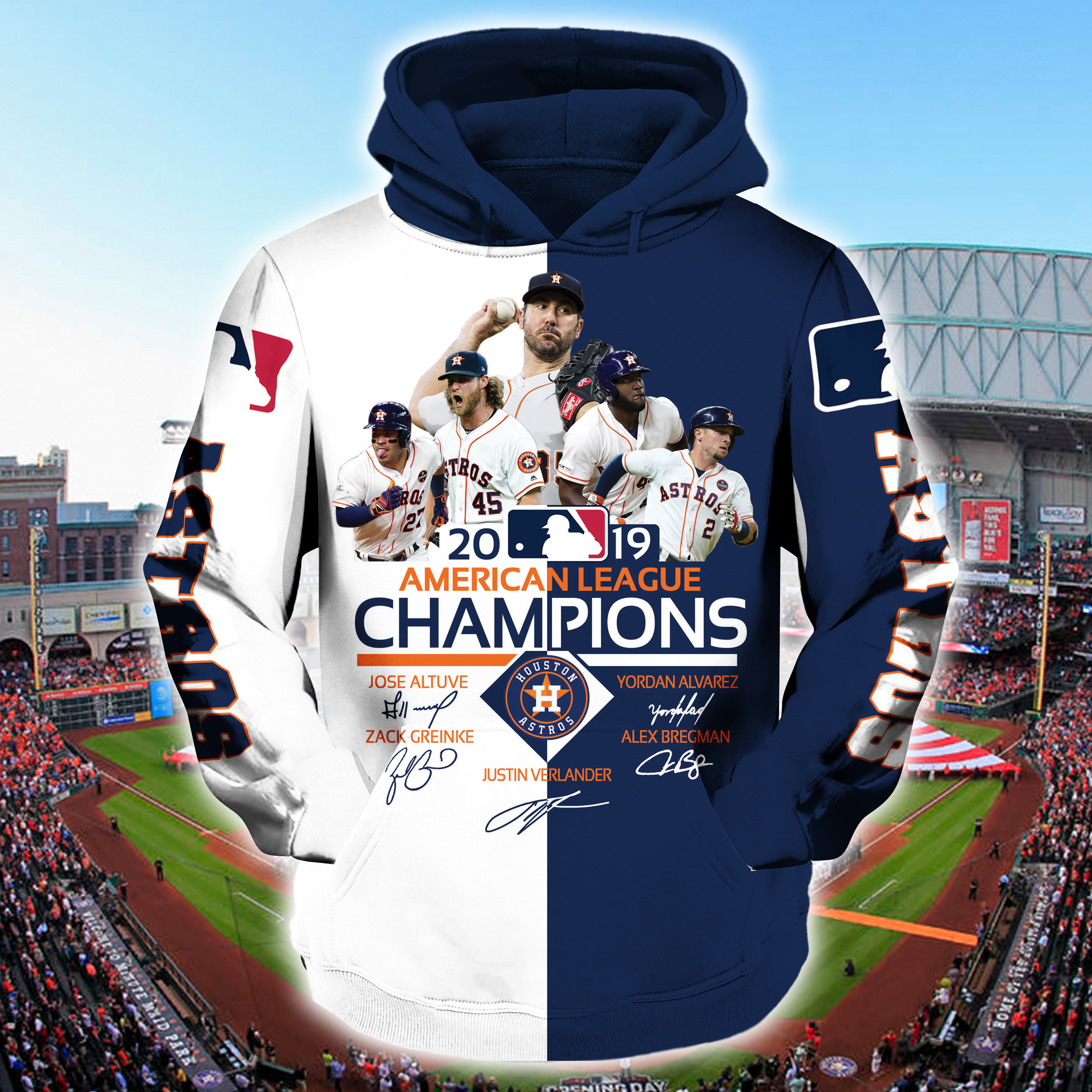 MLB houston astros 2019 american league championship full printing hoodie - original