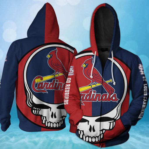 MLB st louis cardinals skull 3d zip hoodie