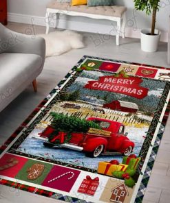 Merry christmas red truck christmas living room rug 1