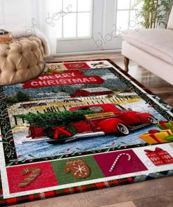 Merry christmas red truck christmas living room rug 5
