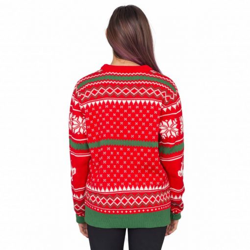 Merry christmas ya filthy animal snowflake and reindeer ugly christmas sweater - back