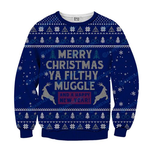 Merry christmas ya filthy muggle and a happy new year ugly sweater - navy