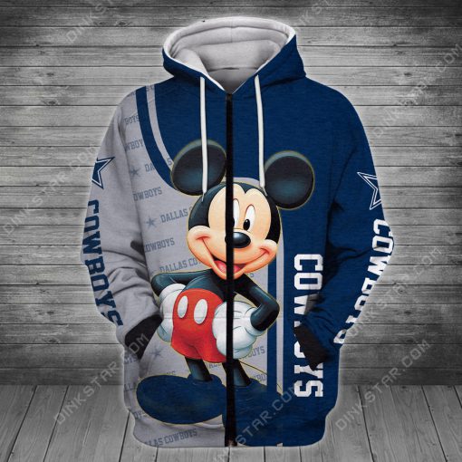 Mickey mouse with dallas cowboys all over print zip hoodie