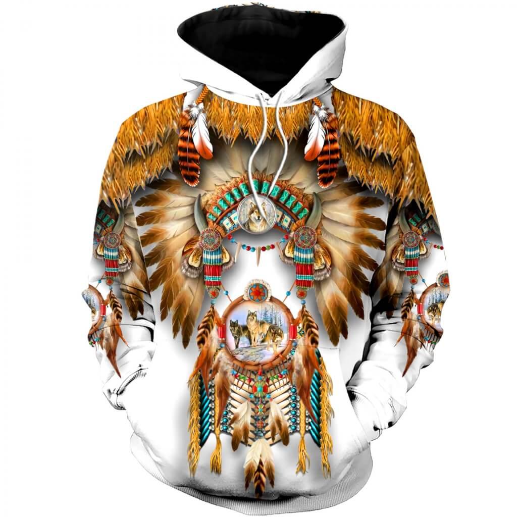 Native american 3d over printed hoodie - size l