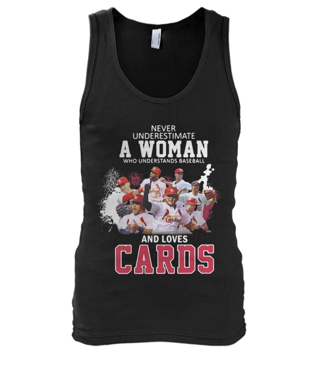 Never underestimate a woman who understands baseball and loves st louis cardinals tank top