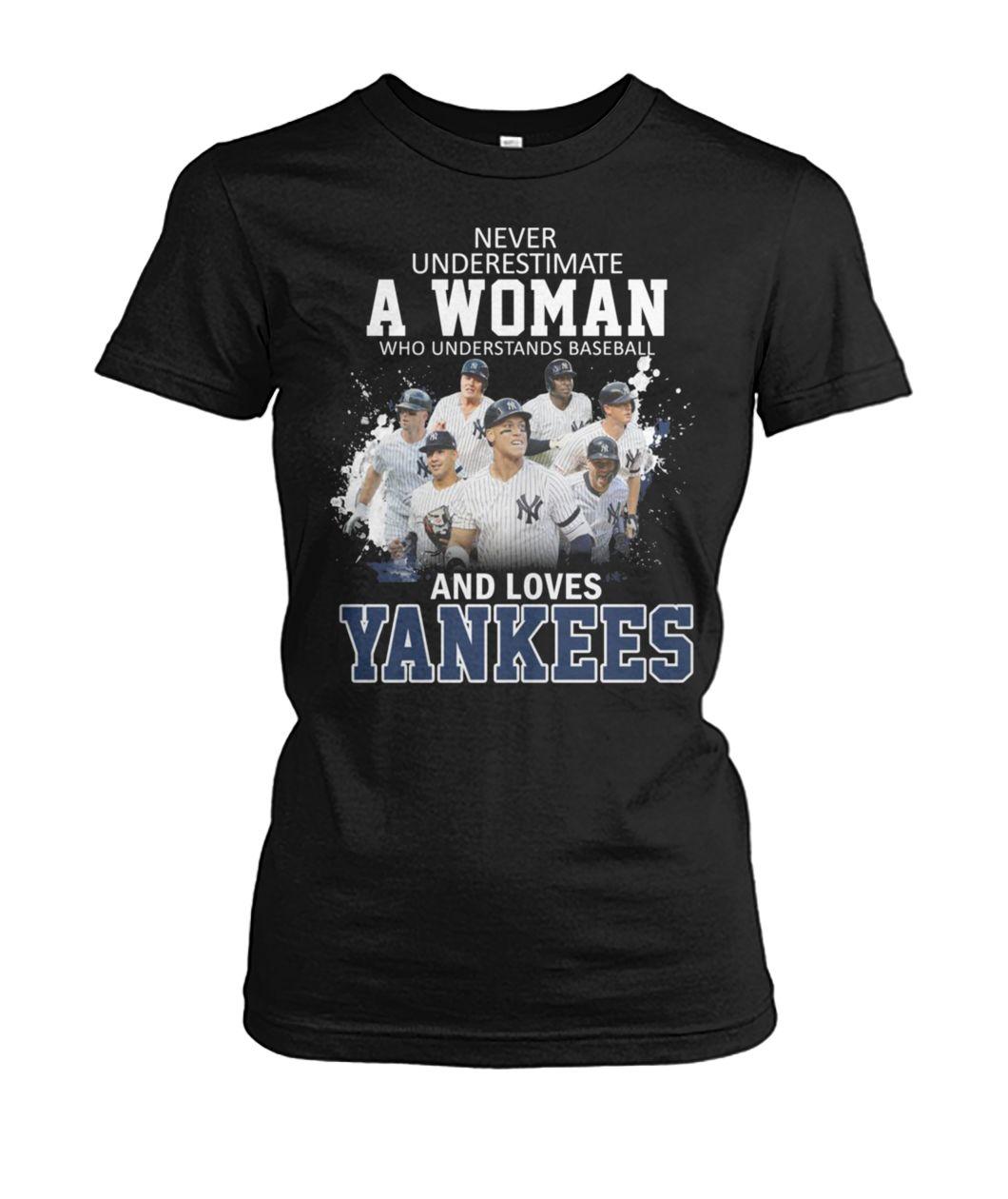 Never underestimate a woman who understands baseball and loves the yankees women's crew tee