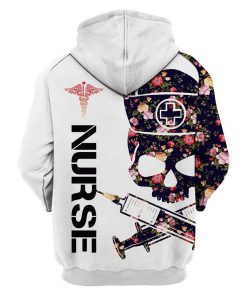 Nurse skull floral all over print hoodie - 1