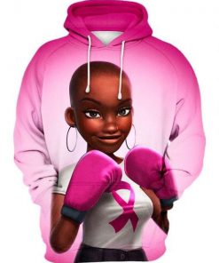 Pink warrior breast cancer awareness 3d pink pullover hoodie