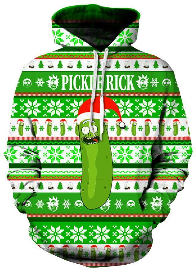 Rick and morty pickle rick ugly christmas all over print hoodie 4