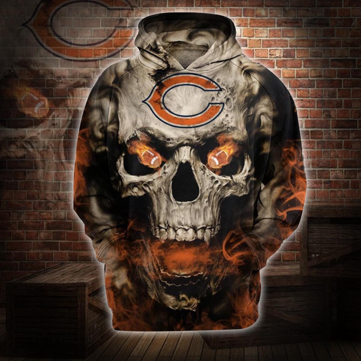 Skull chicago bears nfl 3d hoodie - size l