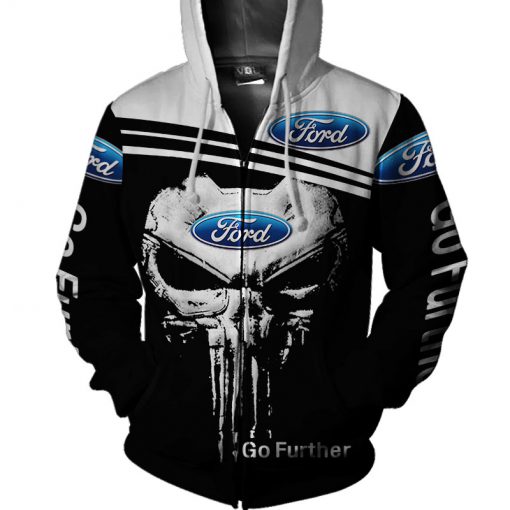 Skull ford car go further all over print zip hoodie