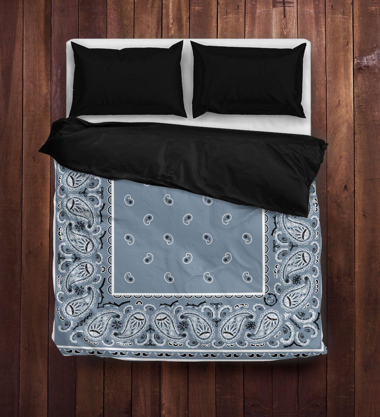 Slate blue bandana duvet cover bedding set - queen