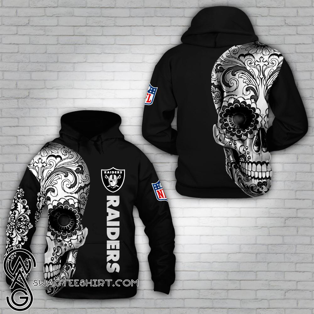 Raiders Raider Nation Skull Flag Black & Silver Hoodie New Oakland Edition