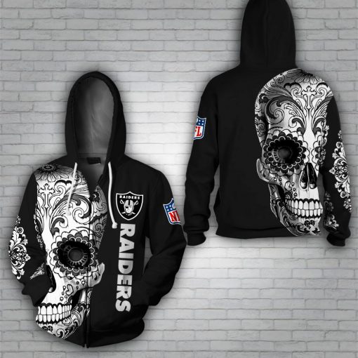 Sugal skull oakland raiders 3d zip hoodie