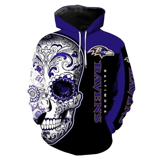 Sugar skull baltimore ravens all over print hoodie - original