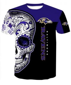 Sugar skull baltimore ravens all over print tshirt